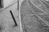 Alfama - tram tracks and post