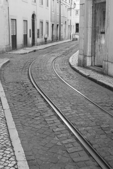 Alfama - tam tracks and street